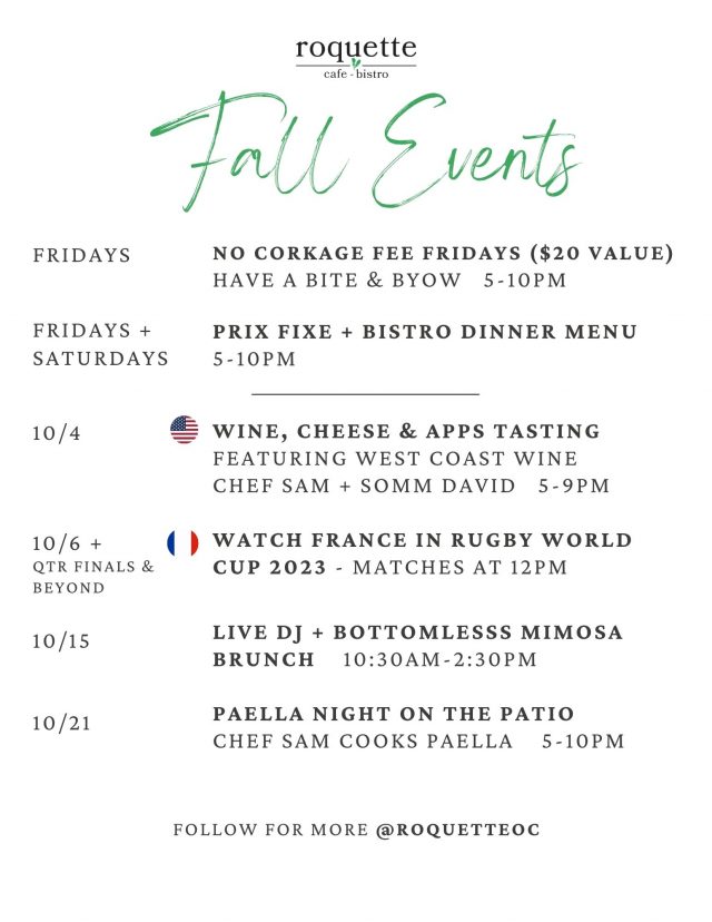 October Events Roquette Cafe & Bistro
